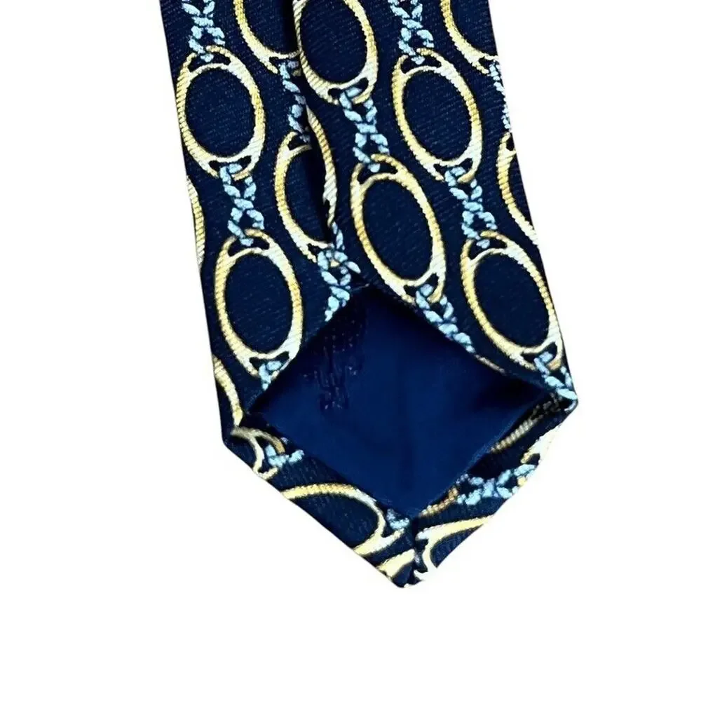 Brooks Brothers Makers Mens All Silk Chain Print Black Gold Neck Tie Necktie 3.5